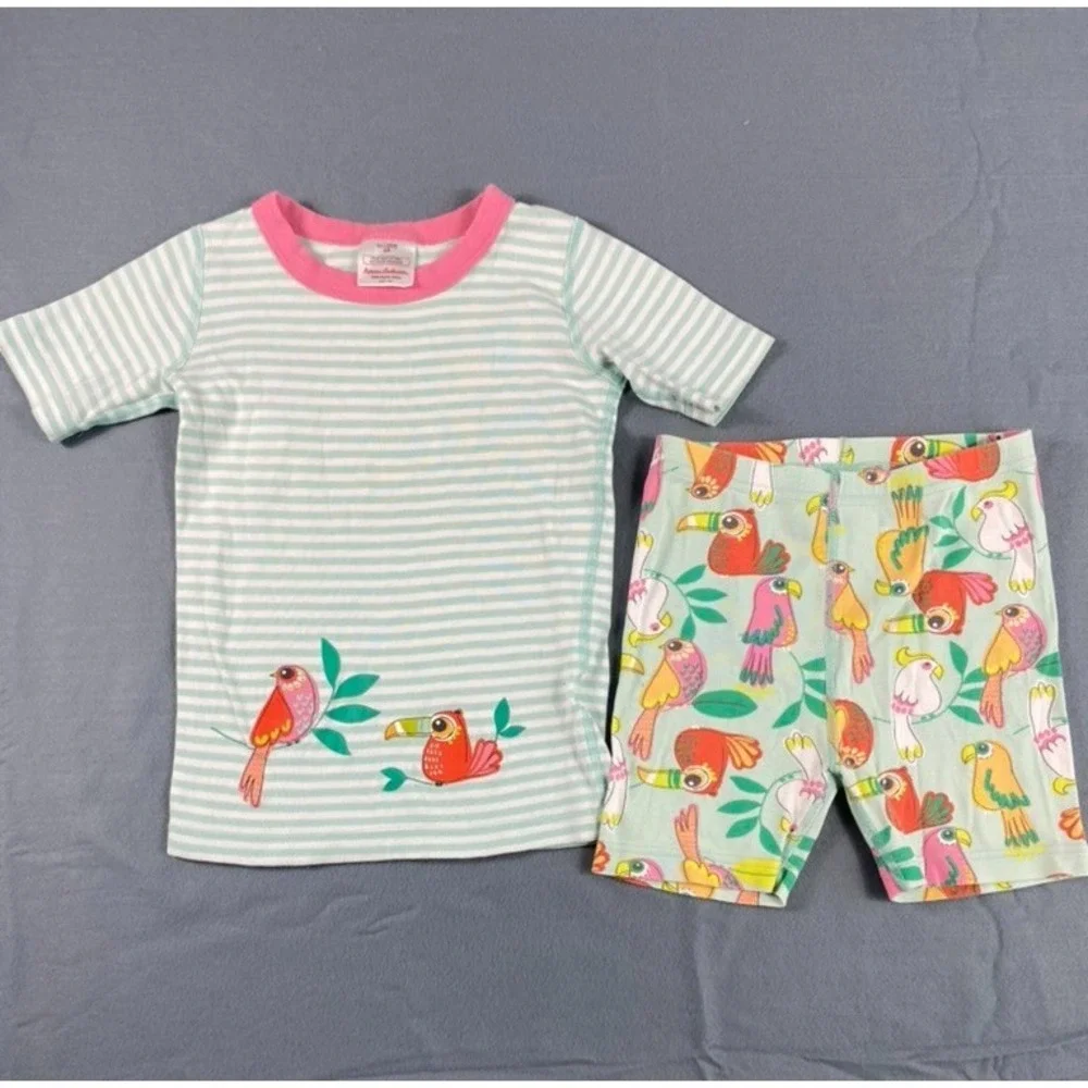 Hanna Andersoon Pajama Set Little Girl Sz 8 Y Bird Print Organic Cotton Summer